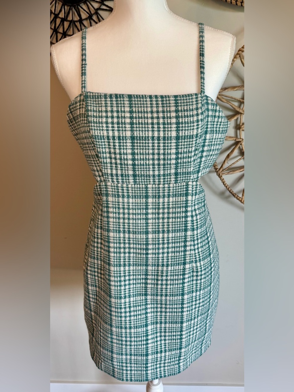 Forever 21 Green and White Tweed Plaid Mini Dress Size L NWT
